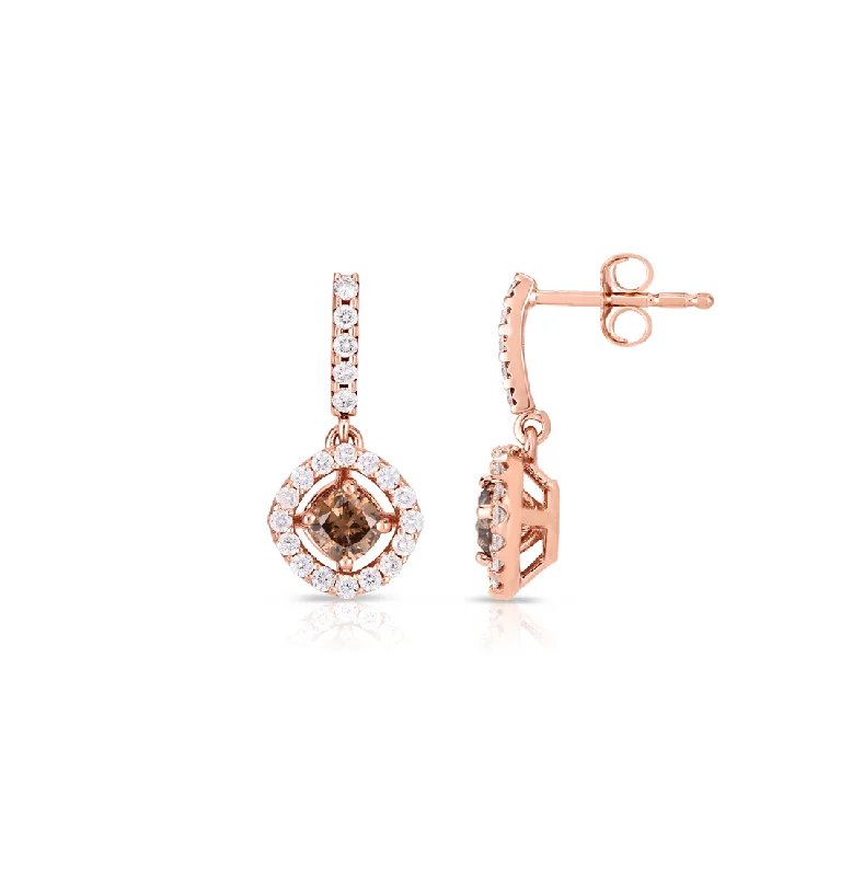 Drop Earrings with Textured Surface -Sabel Collection Rose Gold Fancy and White Diamond Drop Earrings