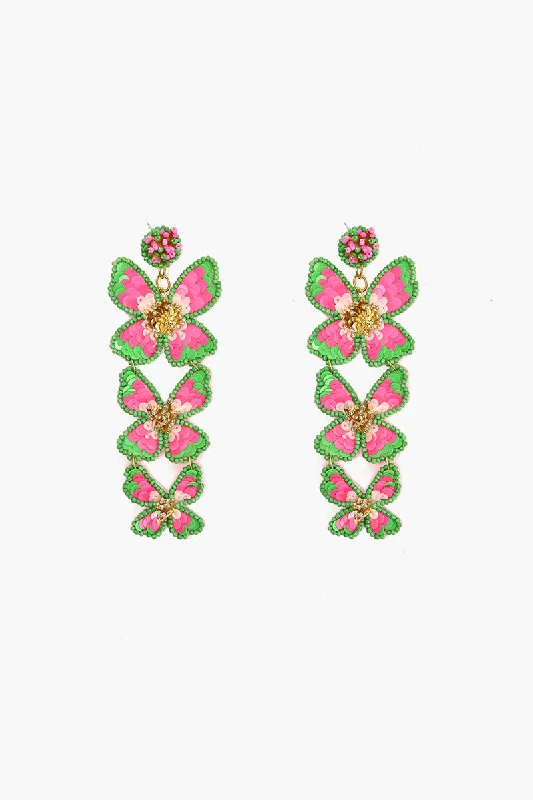 Celtic Drop Earrings with Knotwork -Pretty Pink Floral Earrings