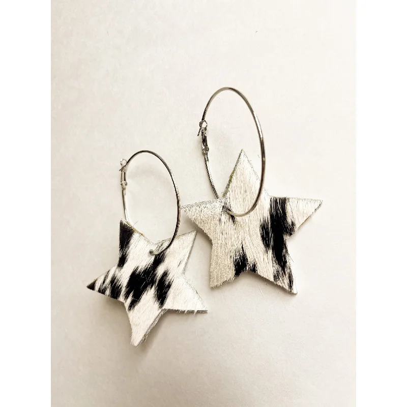 Drop Earrings for Casual Outfit -VE117 - Large Cowhide Star Earrings