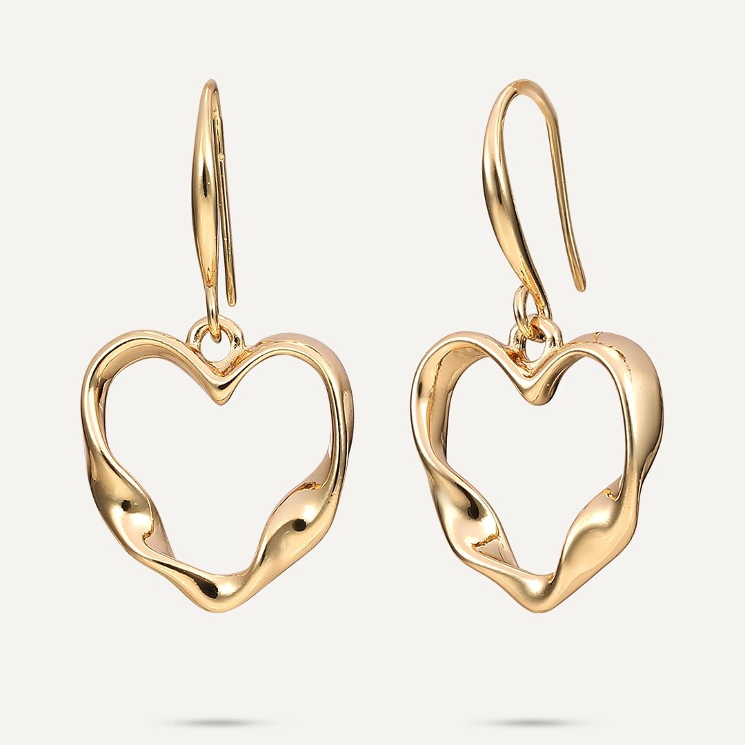 Lead Free Drop Earrings for Health -Silhouette Heart Drop Earrings In Gold-Tone