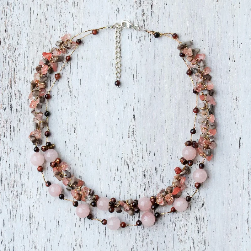 Necklaces and pendants with lock and key designs for a symbolic gesture-Magical Inspiration in Pink Multi-Gemstone Rose Quartz Beaded Necklace from Thailand