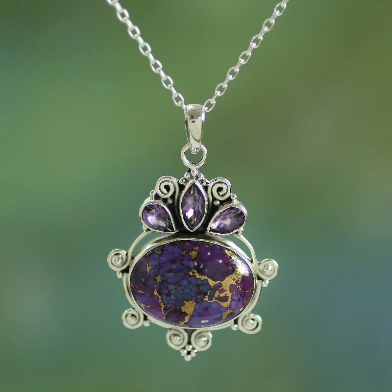 Stunning necklaces and pendants with aquamarine stones for a serene effect-Regal Coronation Composite Turquoise and Amethyst Pendant Necklace