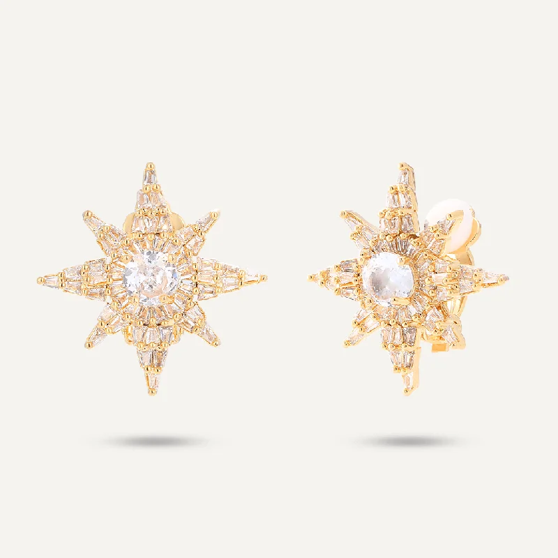 Round Drop Earrings for Classic -Star Cubic Zirconia Clip On Earrings In Gold-Tone