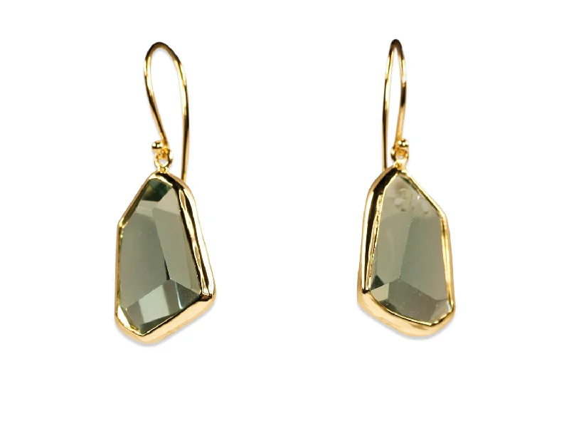 Drop Earrings with Wave Designs -Bezel Set Green Amethyst Drop Earrings