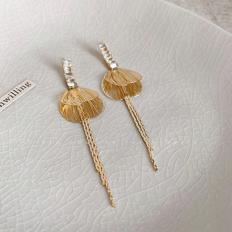 Adjustable Drop Earrings for Custom Fit -Wholesale Hollow Metal Petals Long Tassel Earrings