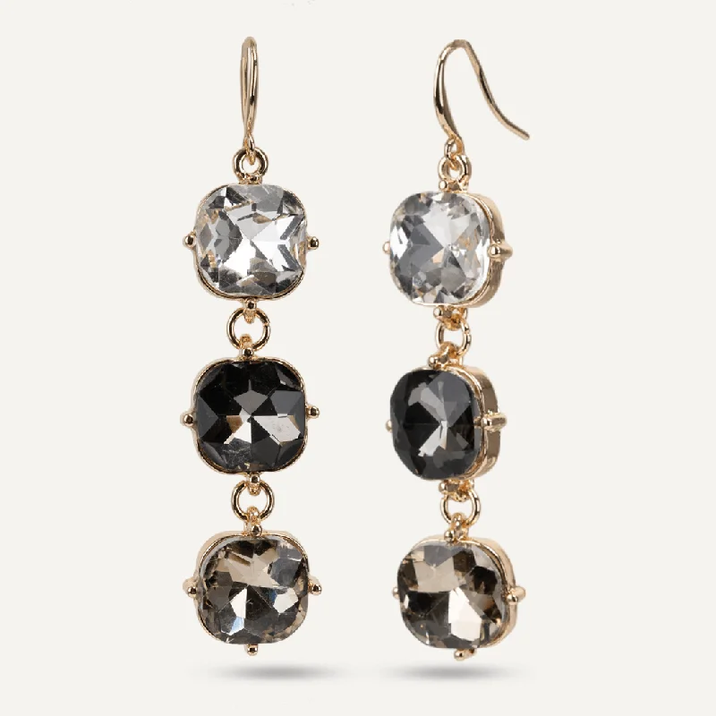 Star Shaped Drop Earrings for Charm -Geometric Smokey Brown Crystal Hook Earrings In Gold-Tone