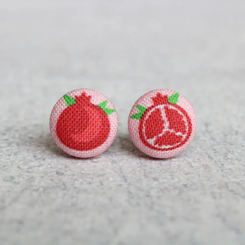 Lightweight Drop Earrings for All Day -Pomegranate Fabric Button Earrings | Handmade in the US