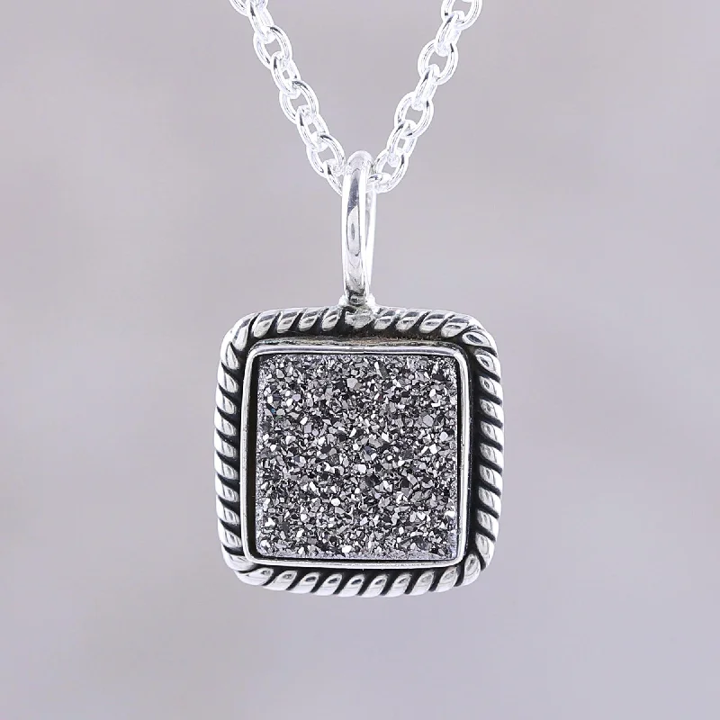 Trendy necklaces and pendants with statement pieces for a bold fashion statement-Grey Sparkle Sterling Silver and Grey Drusy Quartz Pendant Necklace