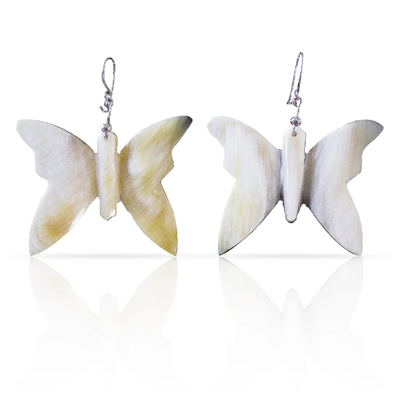 Pearl Drop Earrings for Elegance -Bull Horn Eco Earrings - White Butterfly