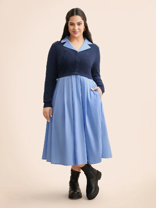 Plus size dresses with vibrant shades feel fun -Plus size dresses with lace-up details for a trendy vibe -2-In-1 Contrast Patchwork Pleated Dress