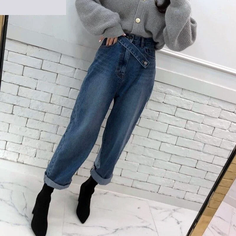 Fashion Jeans for Trendsetter -Spring Vintage Women's Blue High Waist Wide-leg Loose Denim Jeans Pants