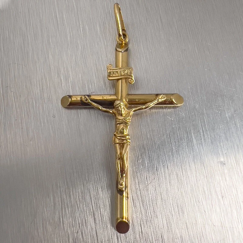 Stunning necklaces and pendants with ruby and diamond combinations for a luxurious effect-Vintage Estate 14k Yellow Gold Crucifix INRI Cross 2.1 in. Pendant 4.3g