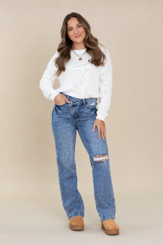 Wide Leg Jeans for Comfort -Judy Blue Rigid Criss-Cross Straight Jeans