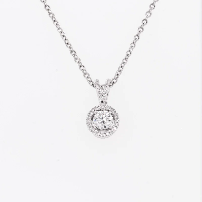 Trendy necklaces and pendants with geometric shapes for a modern aesthetic-14k White Gold Diamond Circlet Halo Drop Necklace 0.40ctw G VS2 17" 2.7g