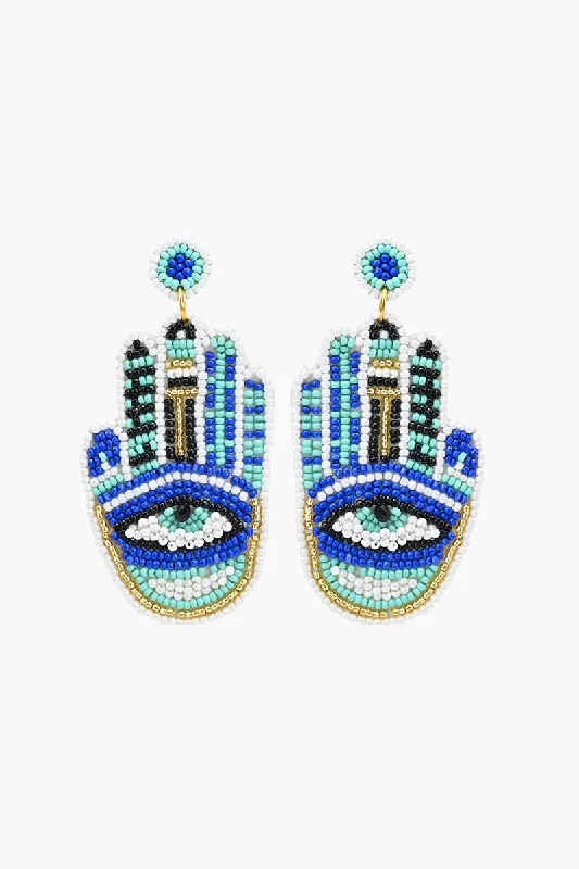 Drop Earrings with Leaf Motifs -Hamsa Evil Eye Beaded Earrings