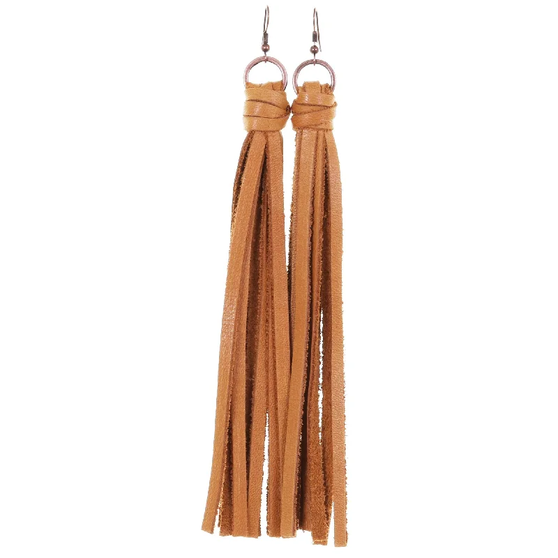 Lightweight Drop Earrings for All Day -VE15 - Vestige Leather Tassel Earrings