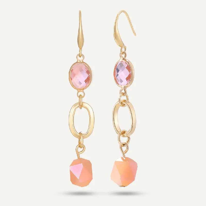 Pearl Drop Earrings for Elegance -Pink Crystal Drop Earrings In Gold-Tone