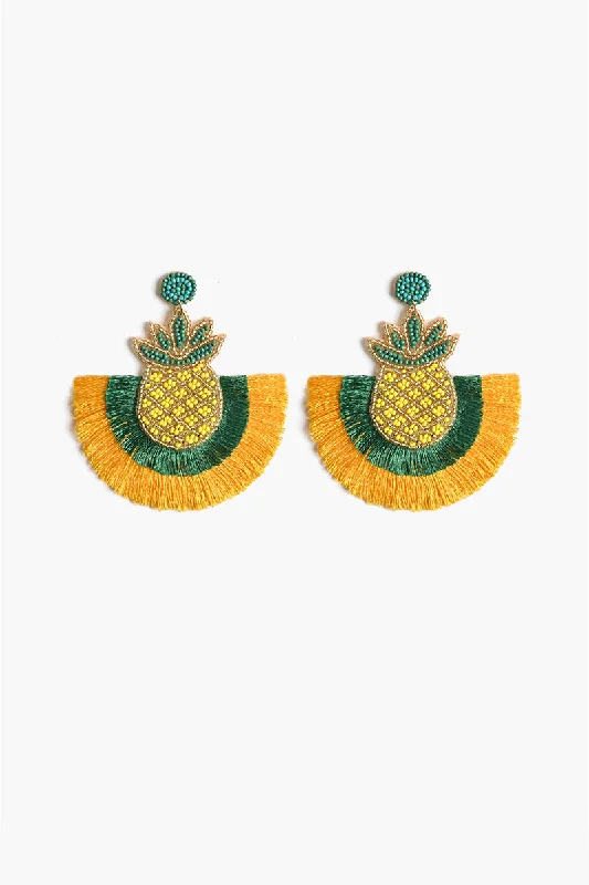 Drop Earrings with Enamel Coating -Pineapple Fringed Earrings