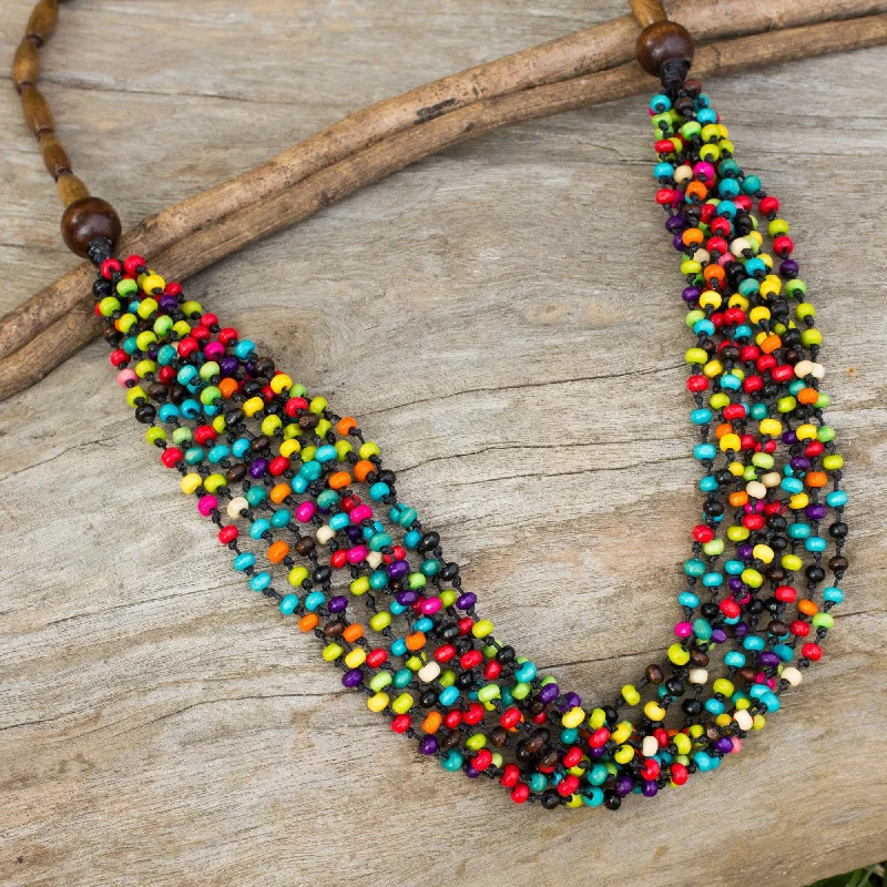 Stunning necklaces and pendants with chakra stones for healing and balance-Rainbow Littleleaf Boxwood Beaded Necklace