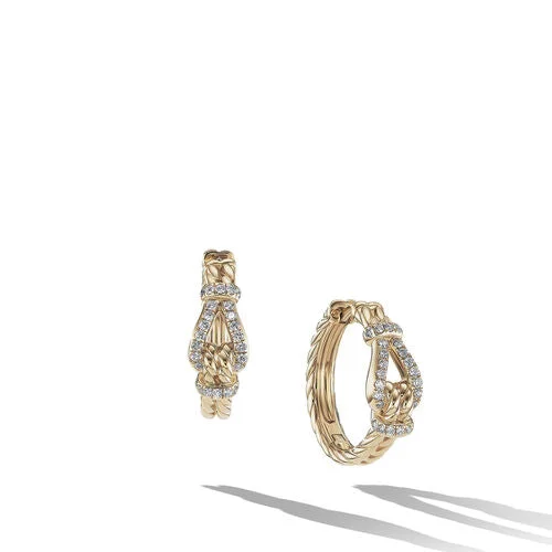 Retro Drop Earrings for Nostalgia -Thoroughbred Loop Hoop Earrings in 18K Yellow Gold with Pavé Diamonds