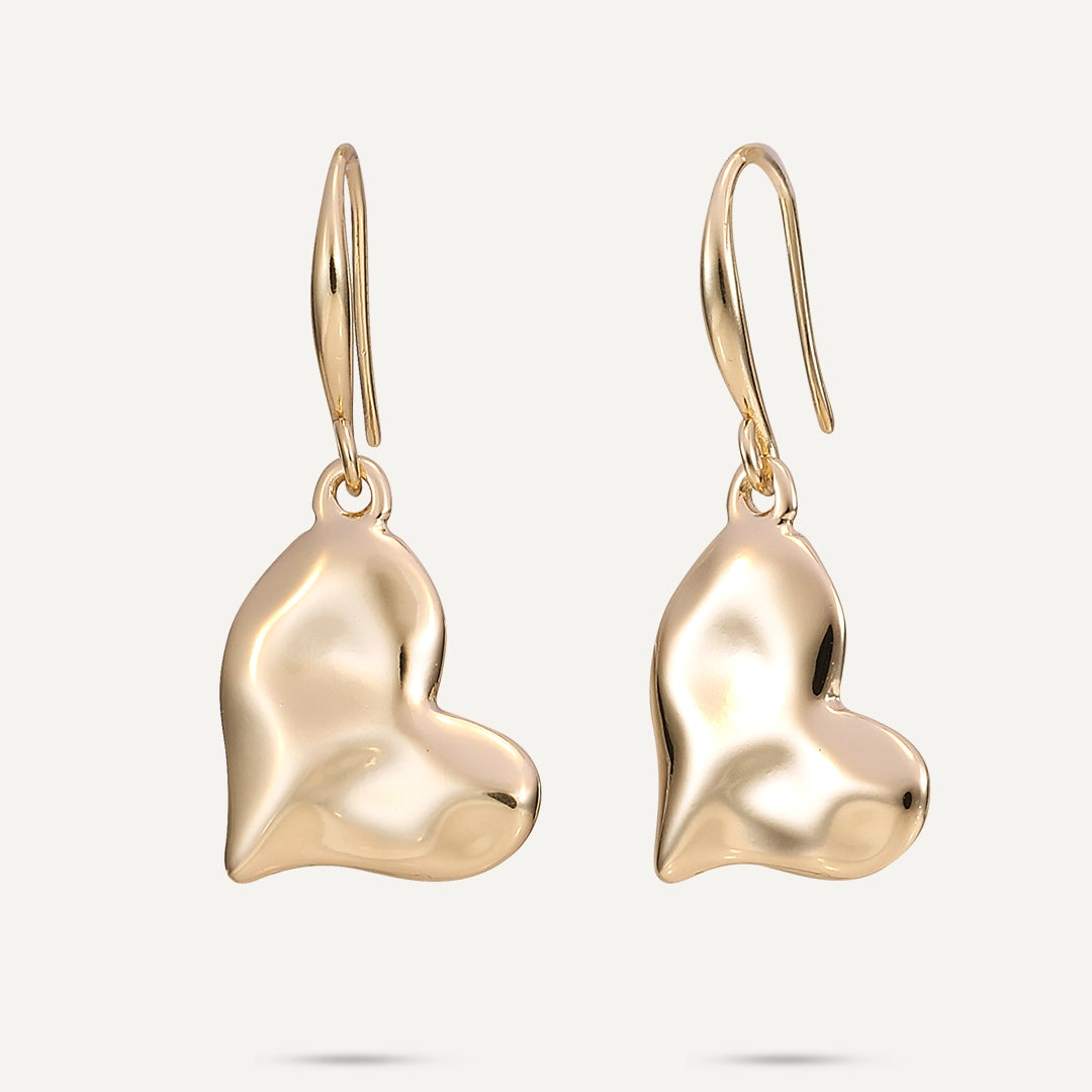 Heavy Duty Drop Earrings for Durability -Drop Heart Earrings In Gold-Tone