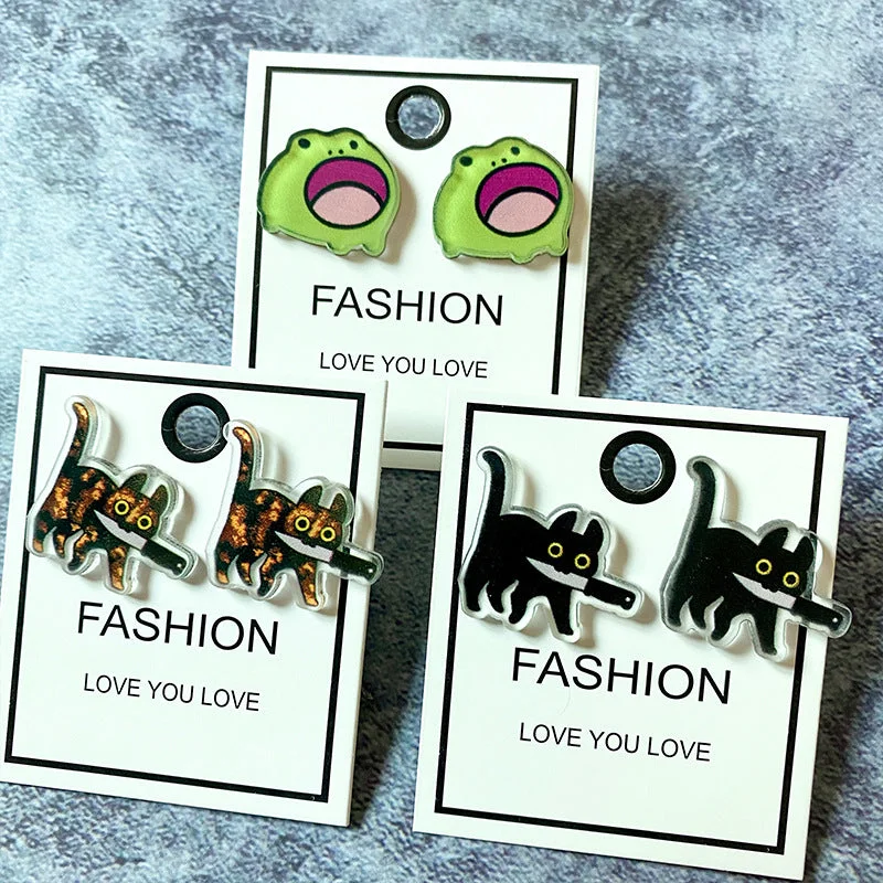 Drop Earrings with Embossed Patterns -Wholesale Cat Acrylic Halloween Earrings