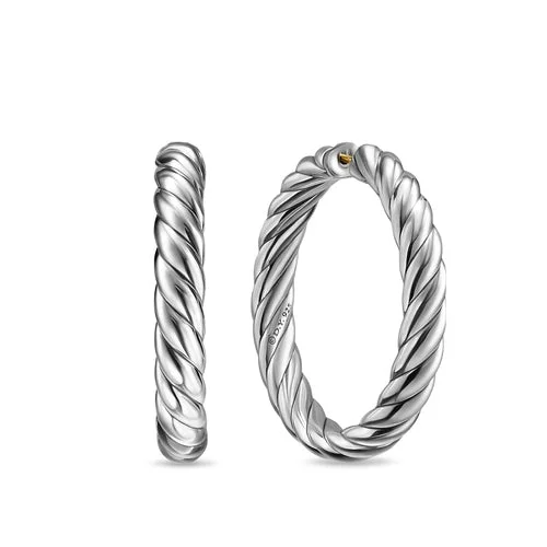 Drop Earrings for Casual Outfit -Sculpted Cable Hoop Earrings in Sterling Silver, 38mm