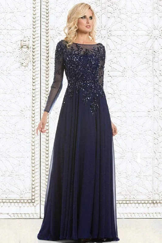 Plus size dresses featuring metallic hues shine soft -Plus size dresses for a romantic dinner -Feriani Couture - 26145 Dazzling Long Sleeve Evening Gown