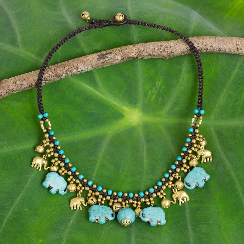 Beautiful necklaces and pendants with gemstone teardrops for an elegant effect-Gold & Blue Elephant Statement Necklace