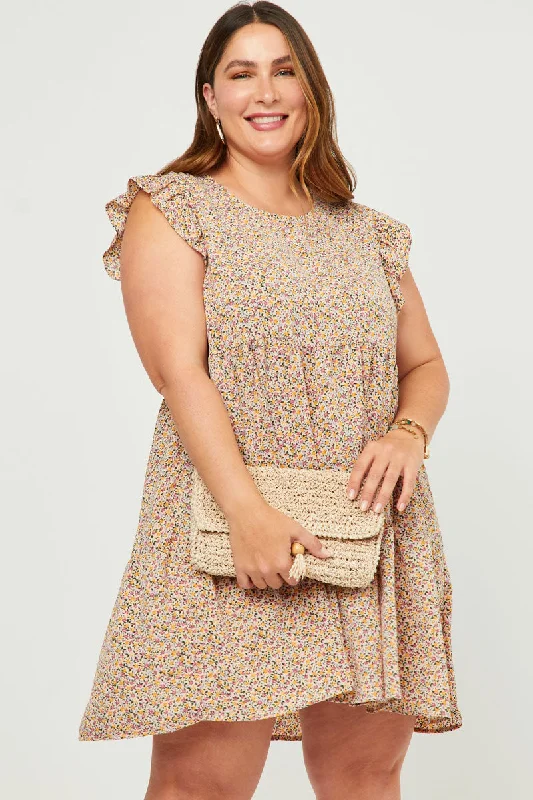 Plus size dresses featuring vibrant colors lift moods -Plus size dresses with a vintage look -Ditsy Floral Print Ruffle Detail Tiered Sleeveless Dress