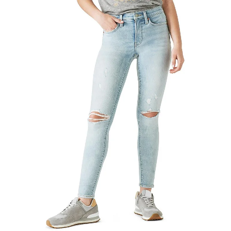 Cuffed Jeans for Stylish Touch -Lucky Brand Womens Destroyed Light Wash Skinny Jeans