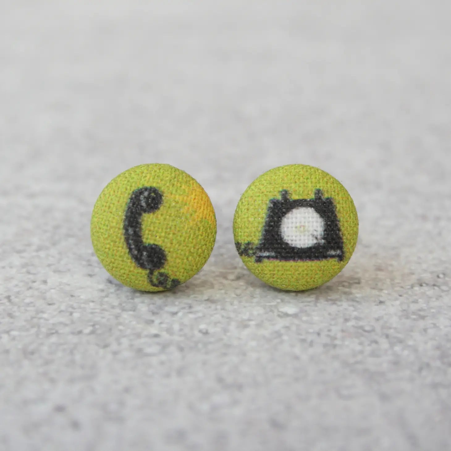 Oval Drop Earrings for Grace -Landline Phone Fabric Button Earrings | Handmade in the US