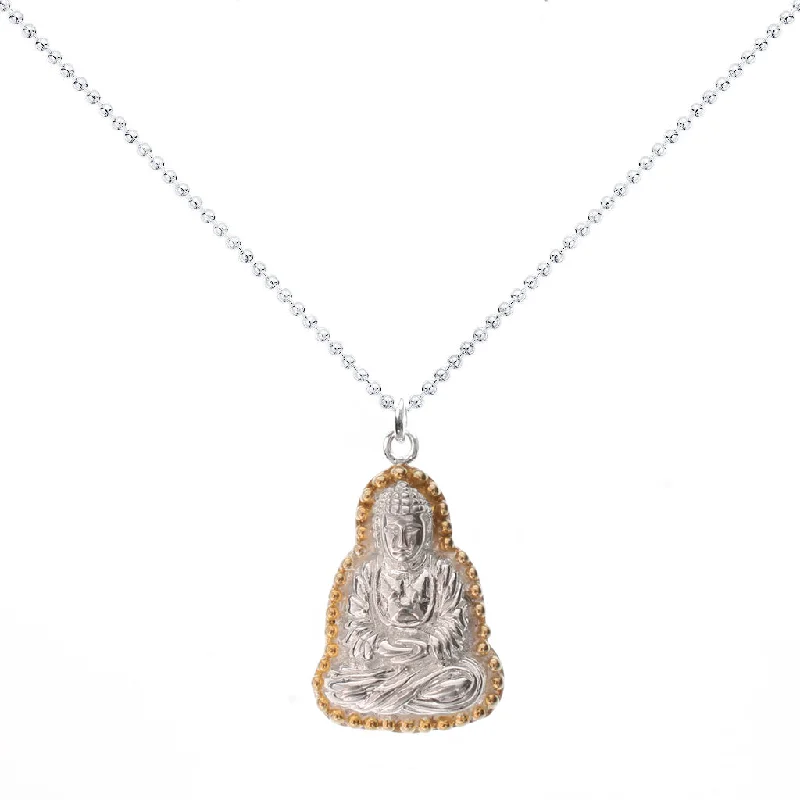 Best necklaces and pendants with rose gold for a warm and romantic appeal-Praying Buddha Necklace in Sterling Silver with Gold Vermeil