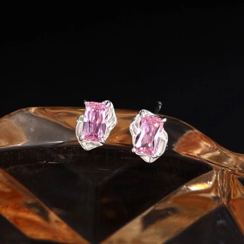 Drop Earrings with Crown Designs -Wholesale S999 Sterling Silver Earrings Pink Girly Heart Earrings