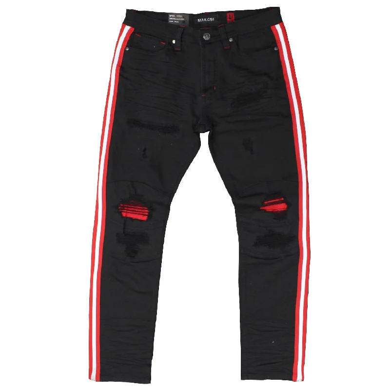 Back Pocket Jeans for Design -M1769 Makobi Cameo Denim Jeans - Black/Red