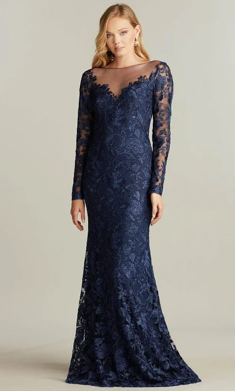 Plus size dresses featuring boho vibes are chic -Comfortable plus size dresses for busy moms -Tadashi Shoji BRX21044L - Madlen Embroidered Tulle Gown