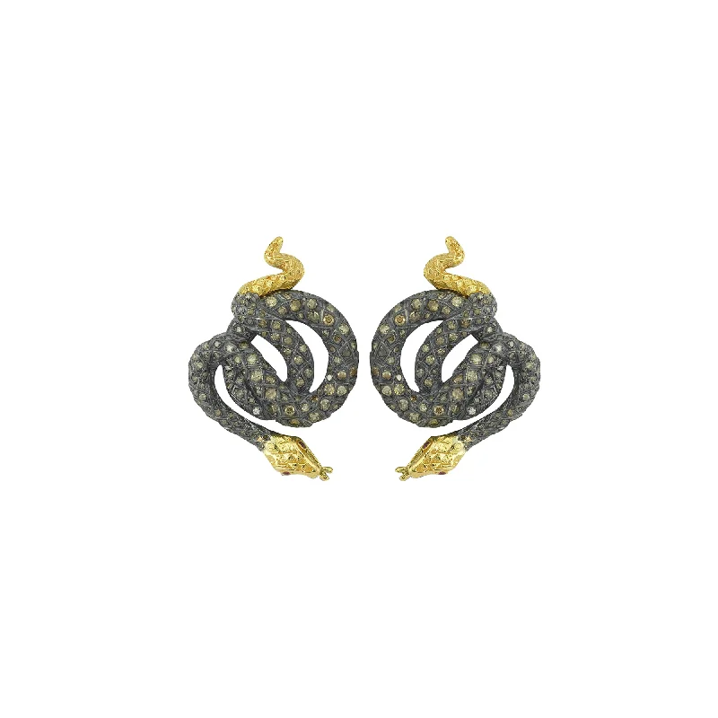 Drop Earrings with Floral Motifs -Coiled Serpent Earrings