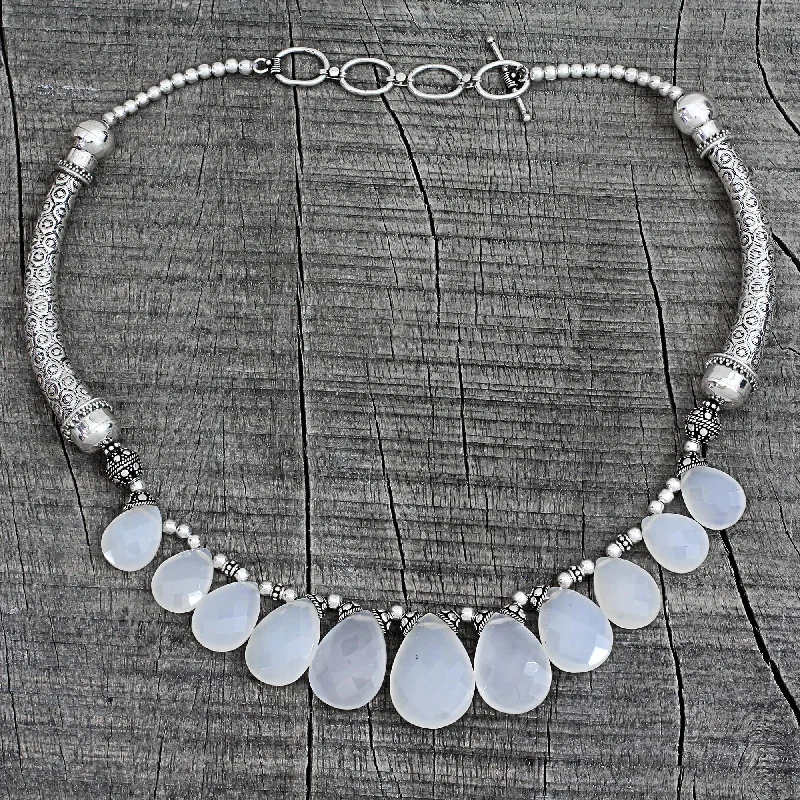 Best necklaces and pendants with cross pendants for a spiritual, meaningful symbol-White Petals White Chalcedony and Sterling Silver Choker Necklace