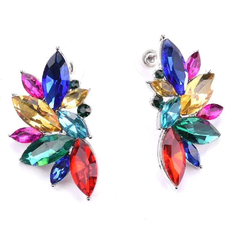 Drop Earrings with Textured Surface -Massively Rainbow Jewel Cluster Earrings