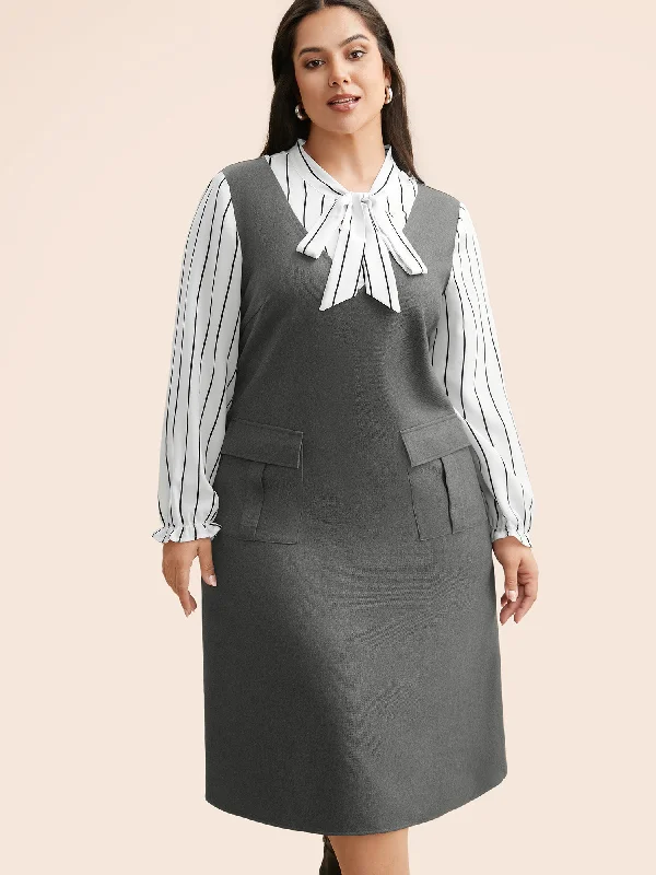 Plus size dresses for formal events look elegant -Comfortable plus size dresses for maternity wear -Striped Patchwork Ribbon Tied Collar Dress