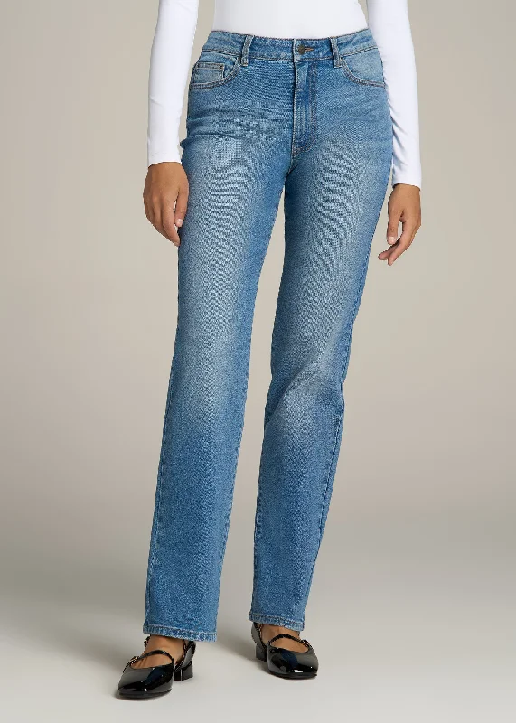 Metal Button Jeans for Classic -Harper High Rise Straight Stretch Tall Women's Jeans in Colorado Blue