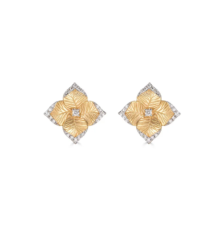 Drop Earrings for Formal Attire -Sabel Collection Yellow Gold Small Flower Stud Diamond Earrings