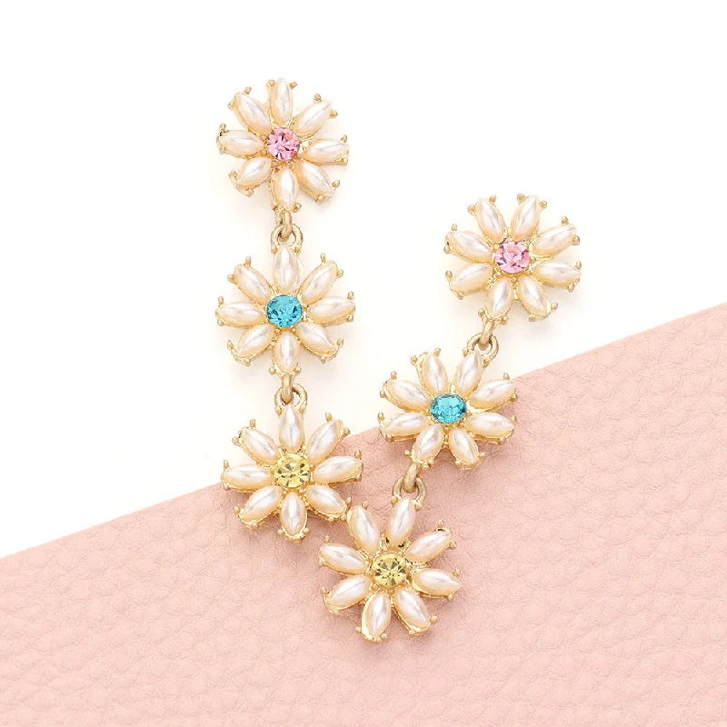 Drop Earrings for Beach Outfit -Triple Flower Link Earrings