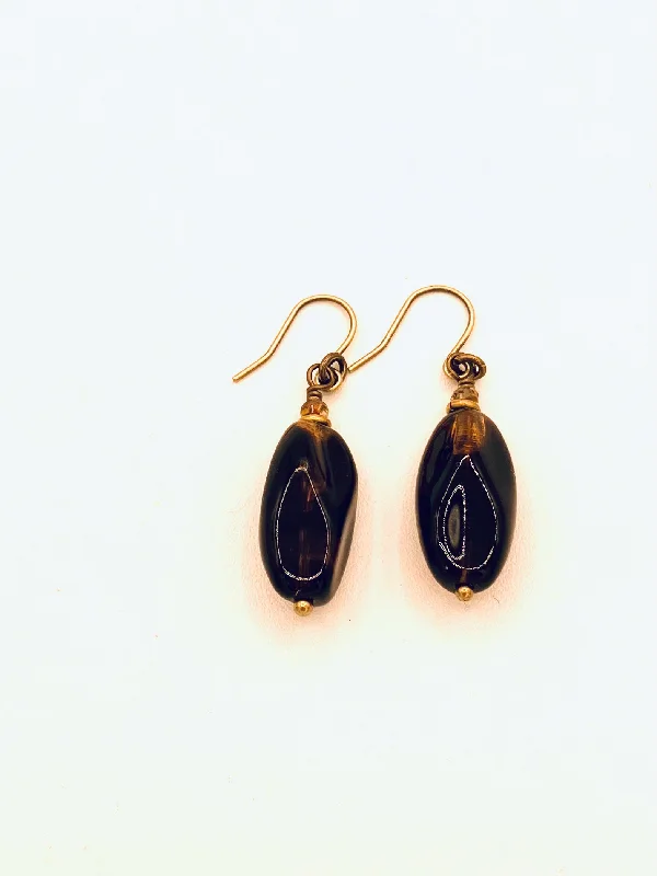 Maximalist Drop Earrings for Bling -Czech and German Glass Bead Earrings, Golden