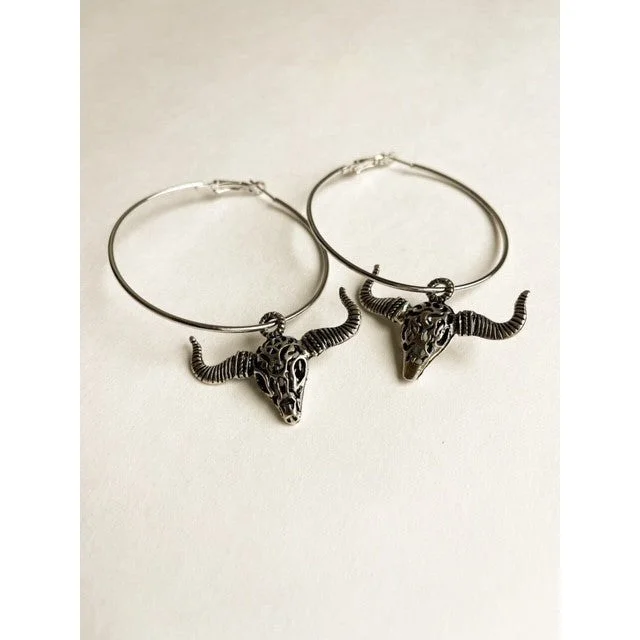 Leverback Drop Earrings for Comfort -VE138- Big Silver Hoop Steer Earrings