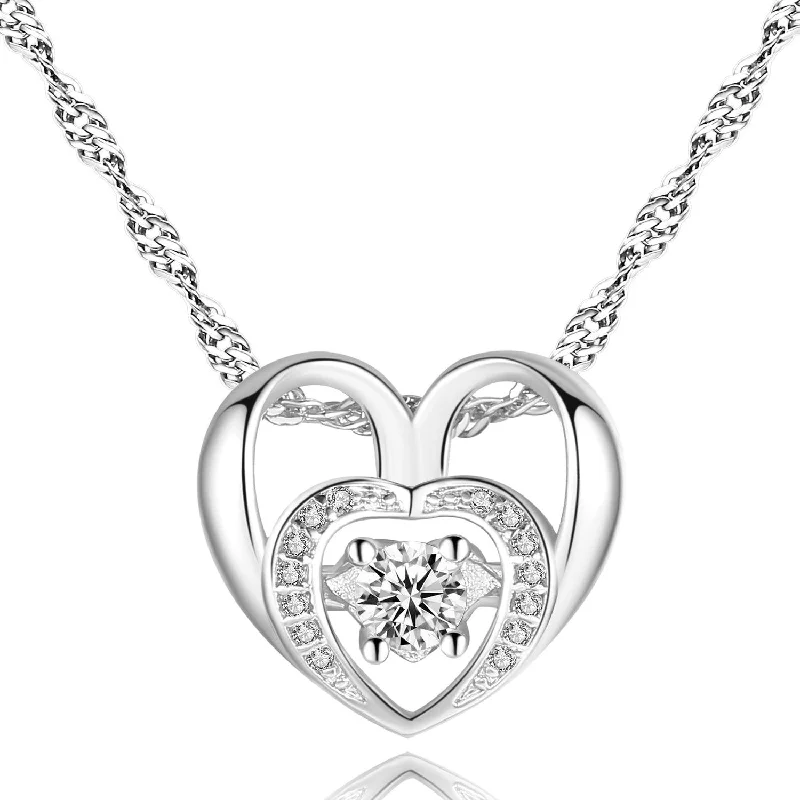 Necklaces and pendants with crescent moon designs for a celestial and mystical feel-Double Heart Necklace with Cubic Zirconia Necklace