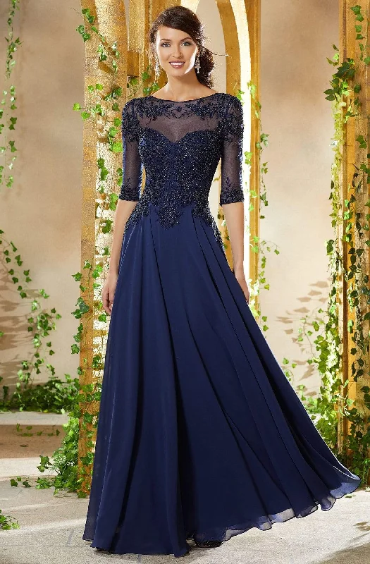 Comfortable plus size dresses for daily wear feel great -Elegant plus size dresses for weddings -MGNY By Mori Lee - 71908 Bead Embroidered Chiffon A-line Gown