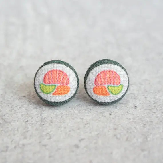 Pearl Drop Earrings for Elegance -Sushi Roll Fabric Button Earrings | Handmade in the US