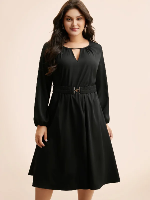 Plus size dresses for bold looks stand out -Stylish plus size dresses with fitted bodice -Keyhole Metal Detail Belted Midi Dress