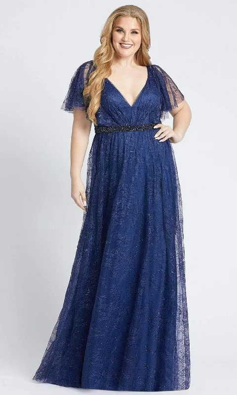 Plus size dresses with short sleeves suit spring -Formal plus size dresses for evening parties -Mac Duggal - 67435 Embellished Lace V Neck A-Line Gown